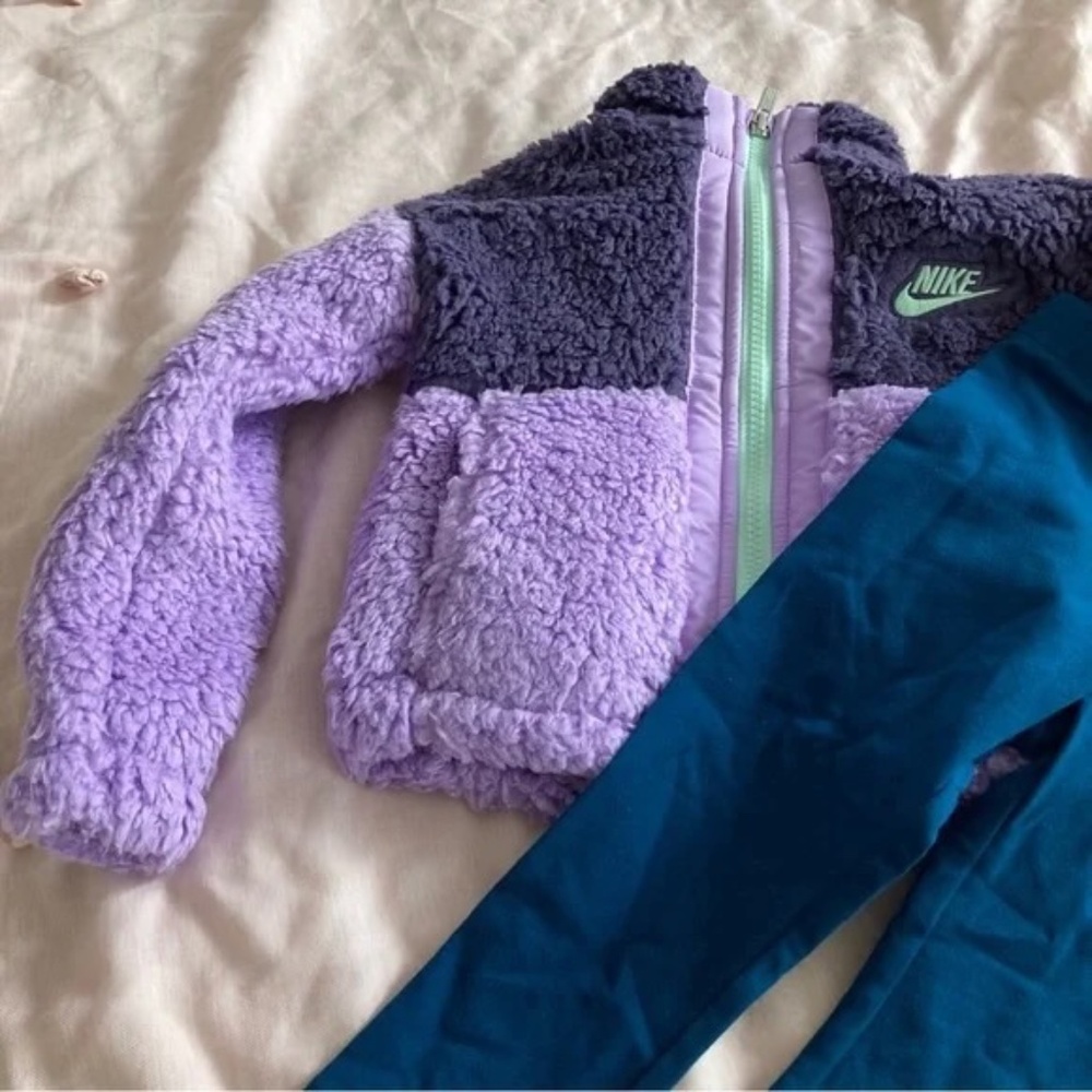 Nike Super Warm Winter Jacker Fluffy Purple leggings set 6247 - Picture 7 of 7